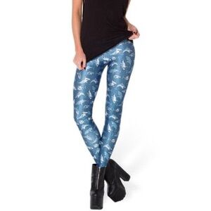 Blackmilk Shark Sharkies Blue and White Patterned Leggings XL